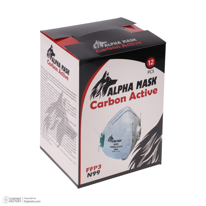 ماسک تنفسی آلفا ماسک 7 لایه کد N99 CARBON ACTIVE بسته 12 عددی