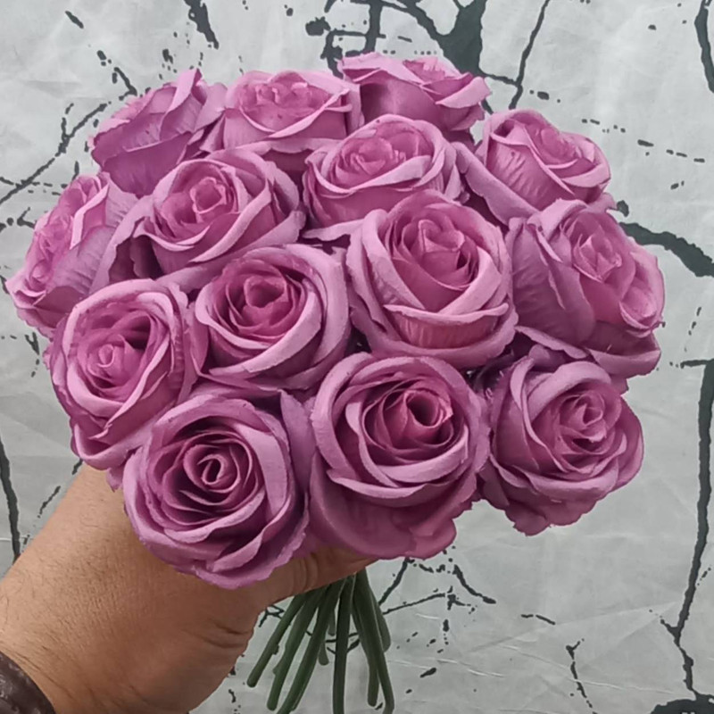 گل مصنوعی دسته رز توپی 14 شاخه پارچه‌ای قابل شستشو و جداشدنی