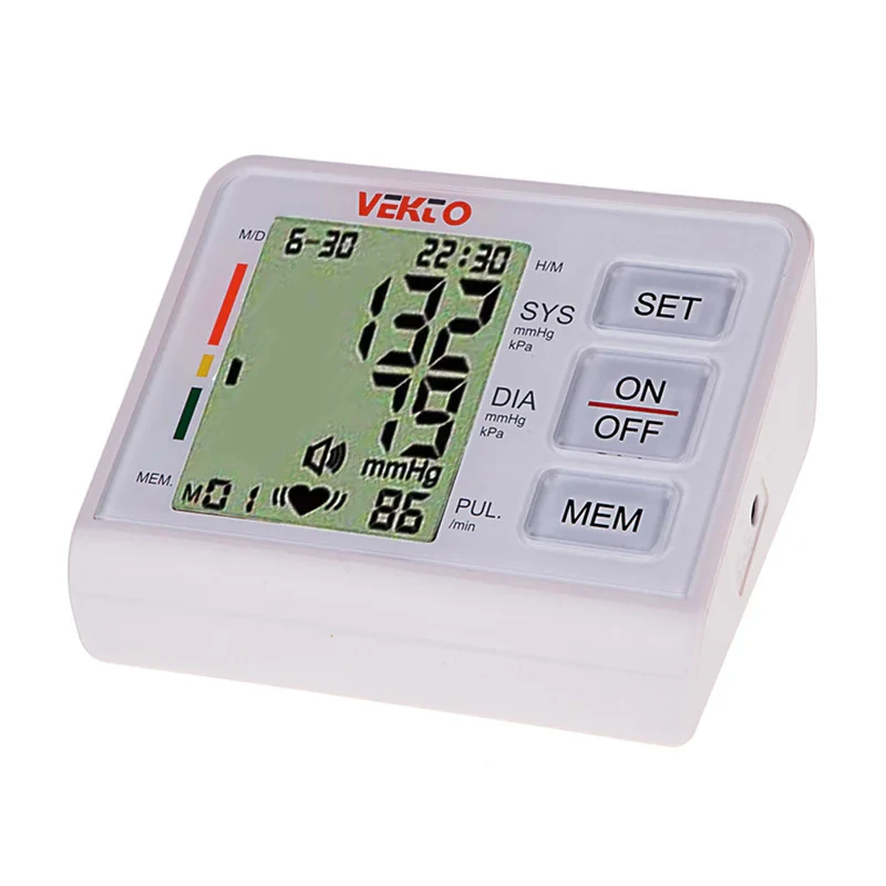 فشارسنج دیجیتال بازویی وکتو مدل PG-800B15S با نمایش میانگین نتایج، منبع تغذیه برق و باتری، سایز بازو 22 تا 32 سانتی‌متر و اقلام همراه آداپتور و کیف نگهدارنده