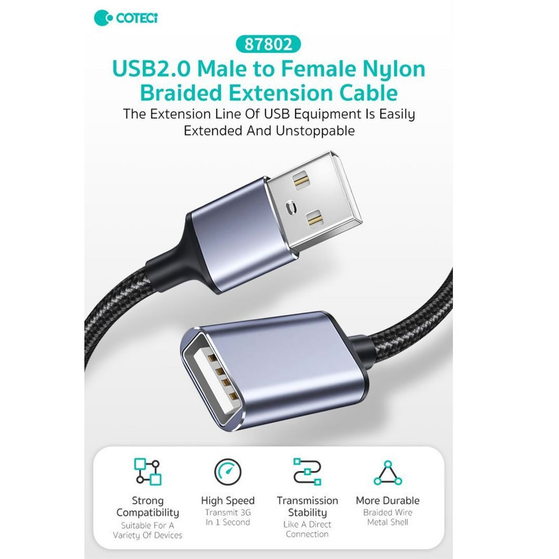 کابل افزایش طول USB کوتتسی مدل 87802-2m طول 2 متر