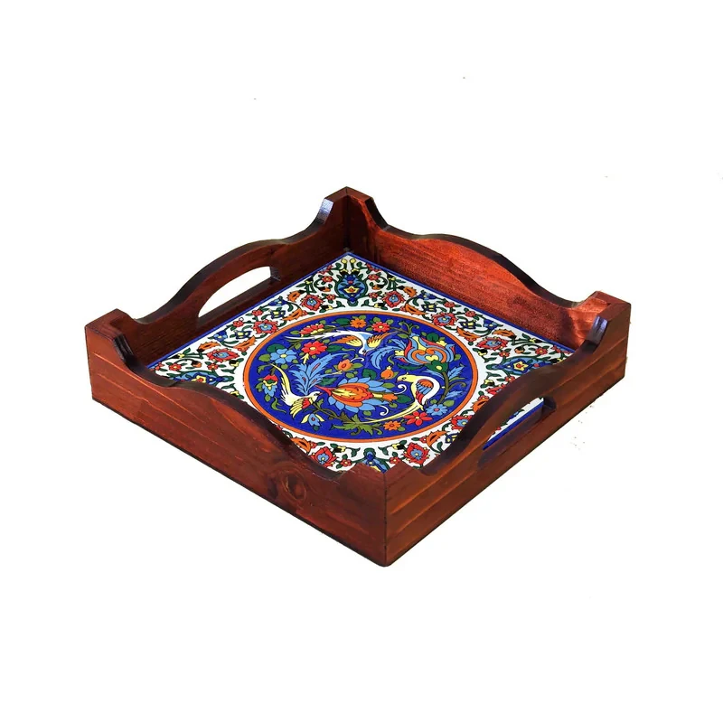 سینی چوبی دسته‌دار مدل A3.1.20 سایز 22×22 سانتی‌متر