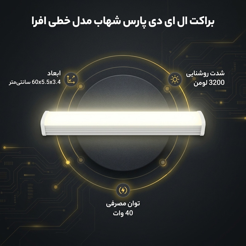 براکت ال ای دی 40 وات پارس شهاب مدل خطی افرا نوع پایه ساده