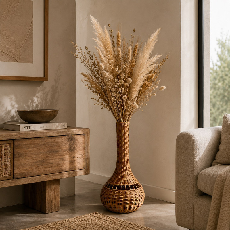 گلدان حصیر بافی مدل حصیری کد R1028