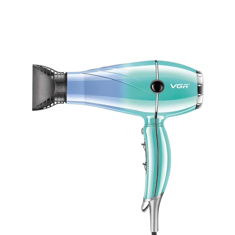 سشوار حرفه‌ای 2000 وات وی جی ار مدل V-452، موتور AC، وزن 900 گرم، دارای سری متمرکز‌کننده باریک با ویژگی صاف‌کنندگی، حجم‌دهندگی، با قابلیت باد سرد