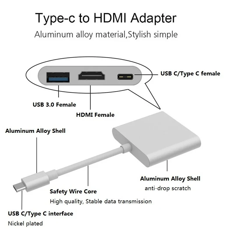مبدل USB-C به USB-C  USB 3.0  HDMI 4K  مدل Adapter 3 in1
