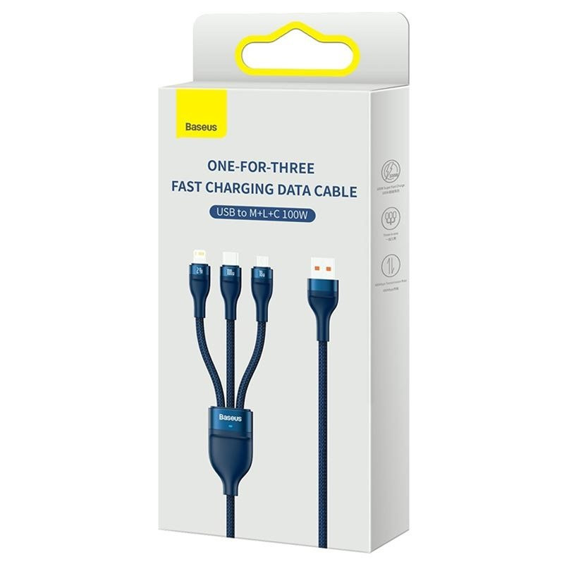کابل تبدیل USB به USB-C  microUSB  لایتنینگ باسئوس مدل ONE-FOR-THREE 100Wطول 1.2 متر