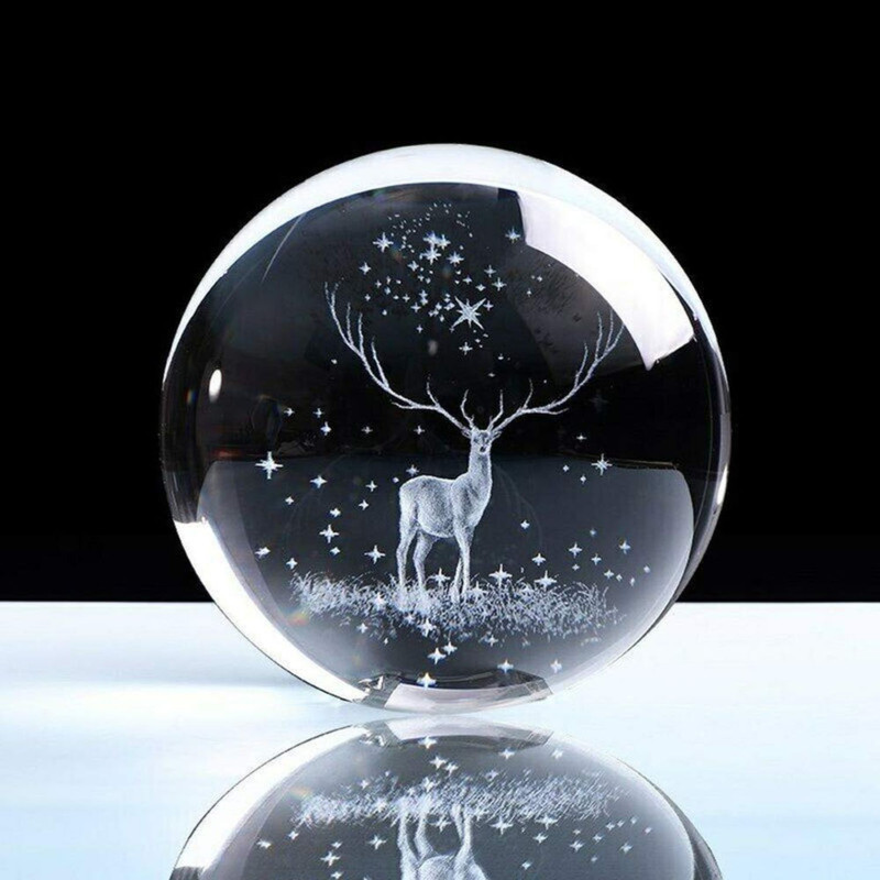 چراغ خواب مدل گوی شیشه ای 3D طرح گوزن کد M20