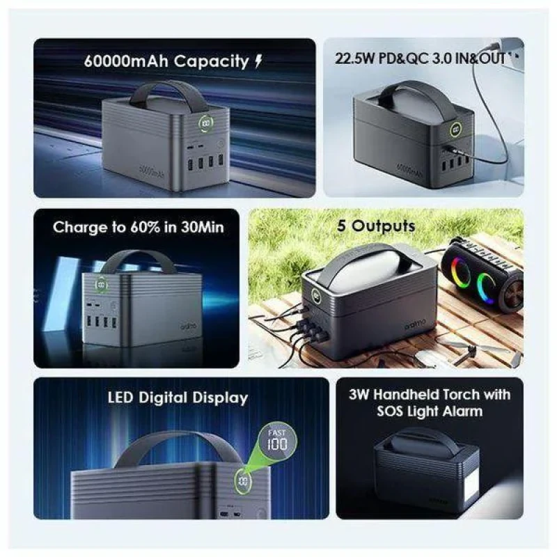 پاوربانک اُرایمو مدل OPB-P600Q ظرفیت 60000 میلی آمپر ساعت