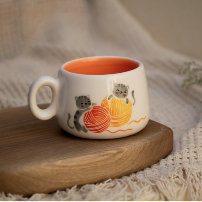 لیوان سرامیکی مدل گربه کاموایی