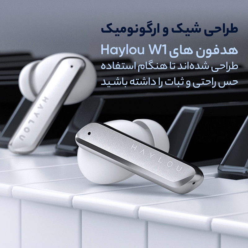 هدفون بلوتوثی هایلو مدل W1 با نویز کنسلینگ میکروفون، درگاه شارژ USB Type-C، دارای 4 میکروفون، پشتیبانی از فرمان لمسی، مقاومت در برابر رطوبت و عرق