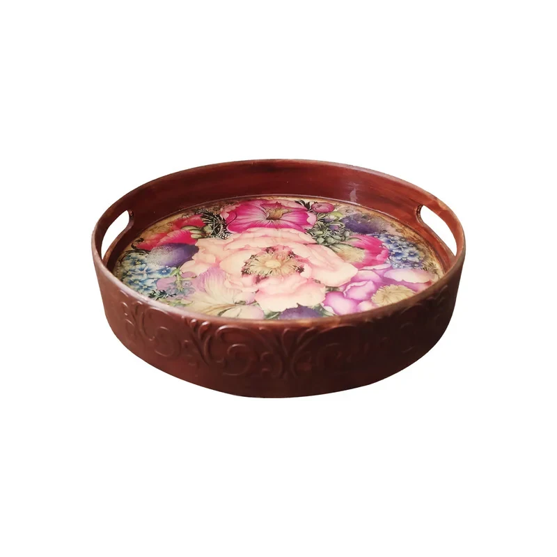 سینی دسته دار مدل باغ گلها سایز 29*29 سانتی متر