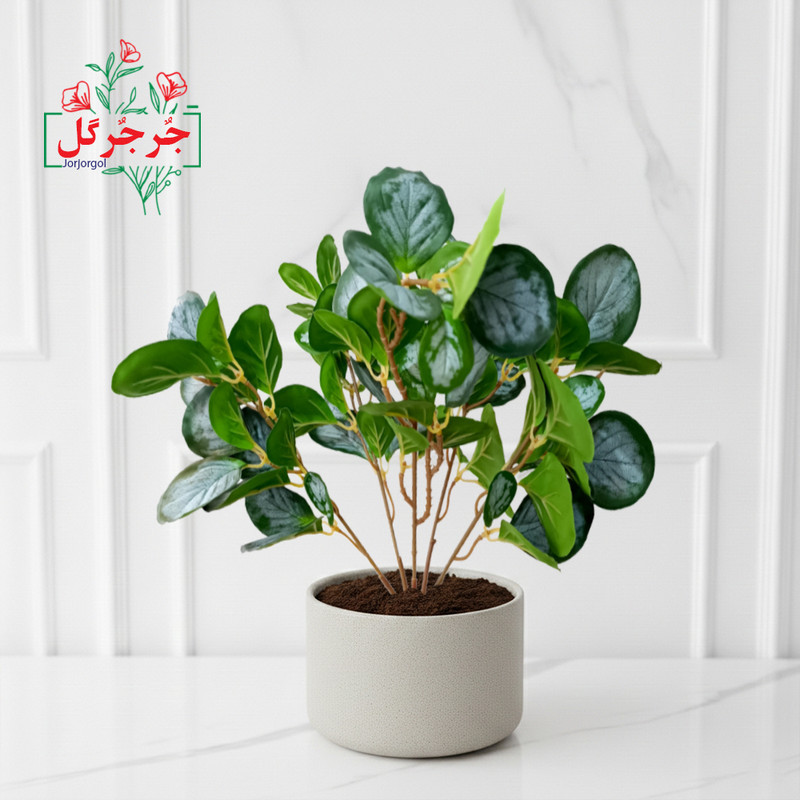 گل مصنوعی جُرجُرگل مدل بوته برگ قاشقی طرح برف و یخ