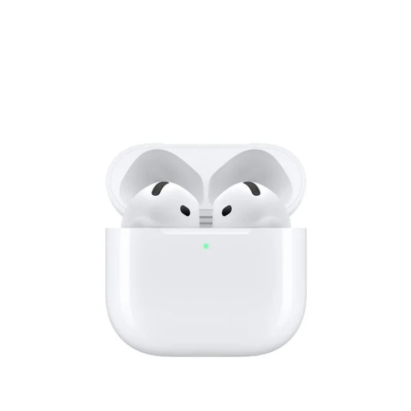 هدفون بلوتوثی اپل مدل AirPods 4 دارای نویز کنسلینگ، درگاه شارژ USB-Type-C و شارژ بی سیم، با قابلیت اتصال به چند دستگاه، پشتیبانی از فرمان لمسی و دستیار صوتی، نشانگر LED، مقاوم در برابر پاشش آب و گرد و غبار