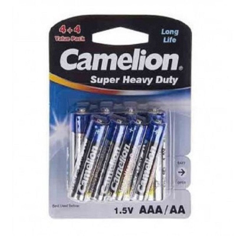 باتری قلمی و نیم قلمی کملیون مدل Super Heavy Duty مجموعه  8 عددی
