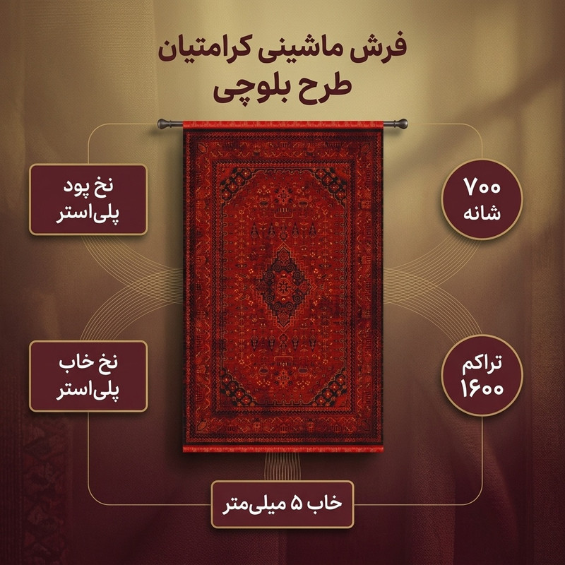 فرش ماشینی کرامتیان طرح بلوچی 4123A زمینه لاکی