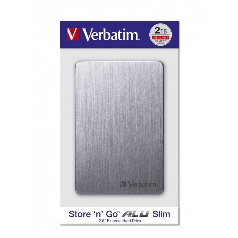 هارد اکسترنال ورباتیم مدل Store n Go ALU Slim ظرفیت دو ترابایت دارای رابط USB Type-A 3.2