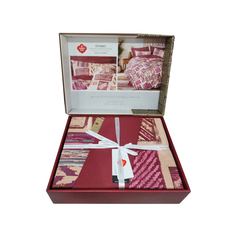 سرویس روتختی کاتن باکس مدل Ethnic Estilo Bordo دونفره 4 تکه