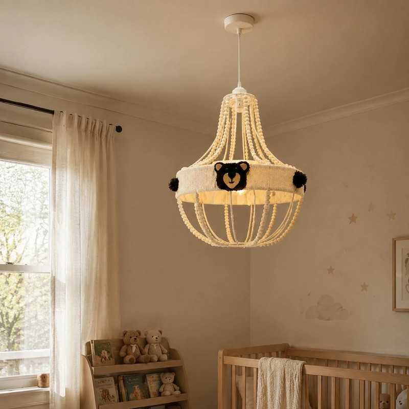 لوستر بافتنی مدل ست لوستر و آباژور کودک طرح Teddy مجموعه ۲ عددی