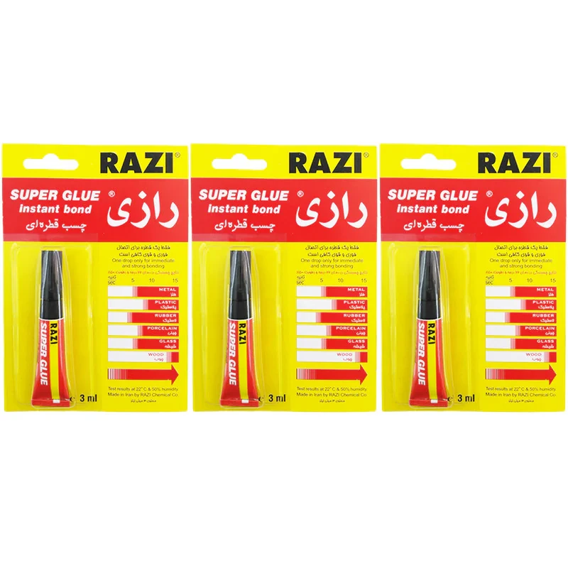 چسب قطره ای رازی مدل Super Glue حجم 3 میلی لیتر بسته 3 عددی