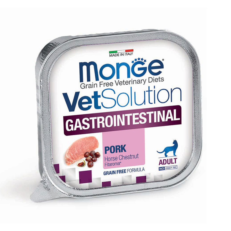 غذای کاسه‌ای گربه بالغ مونژه مدل Monge VetSolution Gastrointestinal Feline مناسب مشکلات گوارشی طعم گوشت خوک وزن 100 گرم