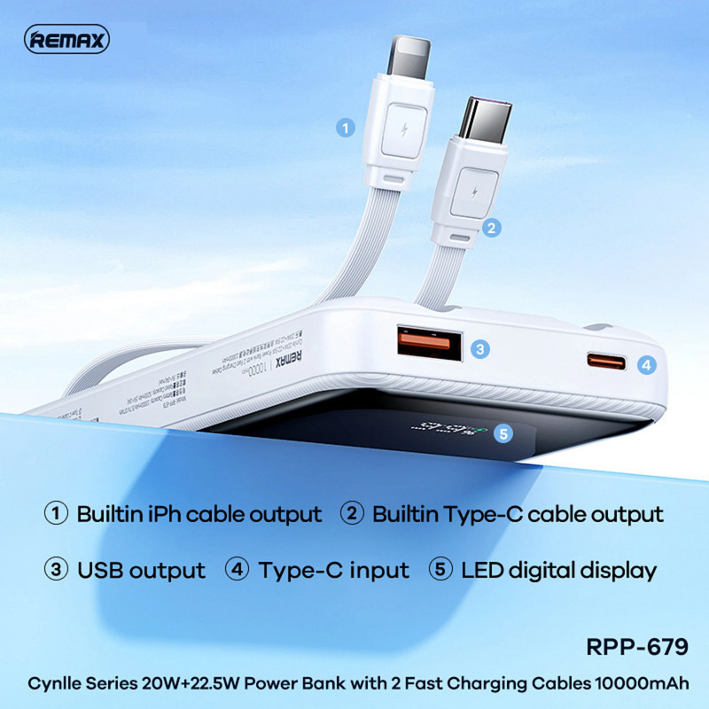 پاوربانک ریمکس مدل RPP-679 ظرفیت 10000 میلی آمپر ساعت