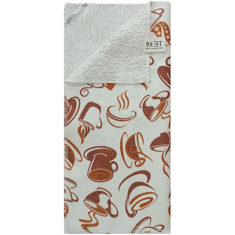 دستمال نظافت آشپزخانه بی تی مدل میکروفایبر طرح فنجان قهوه کد 30x30W258 بسته 3 عددی