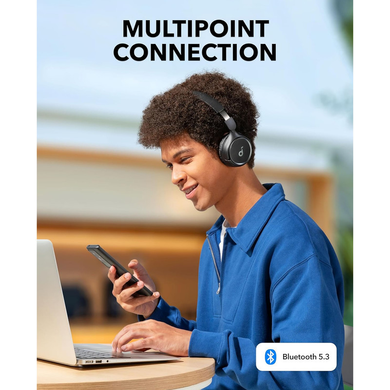 هدفون بلوتوثی انکر مدل Soundcore H30i بدون قابلیت نویز کنسلینگ، درگاه شارژ USB Type-C، دارای میکروفون داخلی با کیفیت بالا، مجهز به فناوری BassUp، مقاومت در برابر رطوبت و عرق