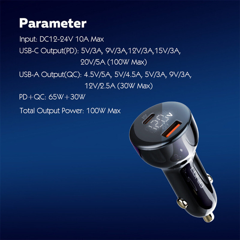 شارژر فندکی 100 وات الدینیو مدل C101 به همراه کابل usb-c