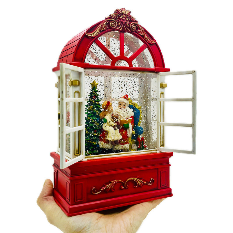 گوی موزیکال مدل پمپی آکواریومی طرح پنجره بابانوئل و کریسمس کد P4220