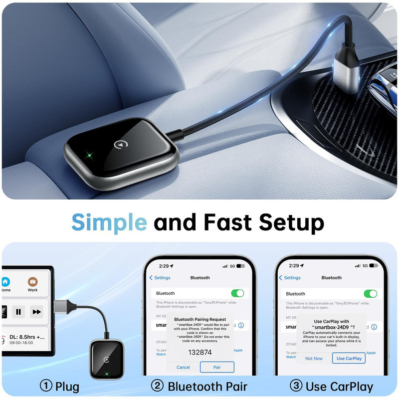 کارپلی و اندروید اتو مدلwireless CarplayAndroid Auto به همراه مبدل USB به Type-C
