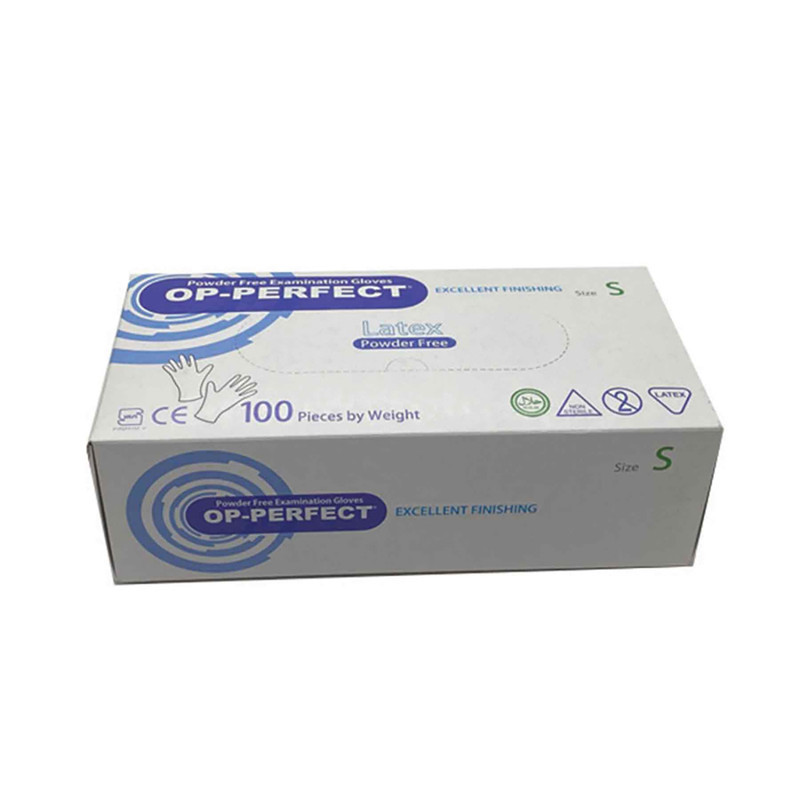 دستکش یکبار مصرف لاتکس حریر مدل OP-PERFECT سایز اسمال بسته 100 عددی