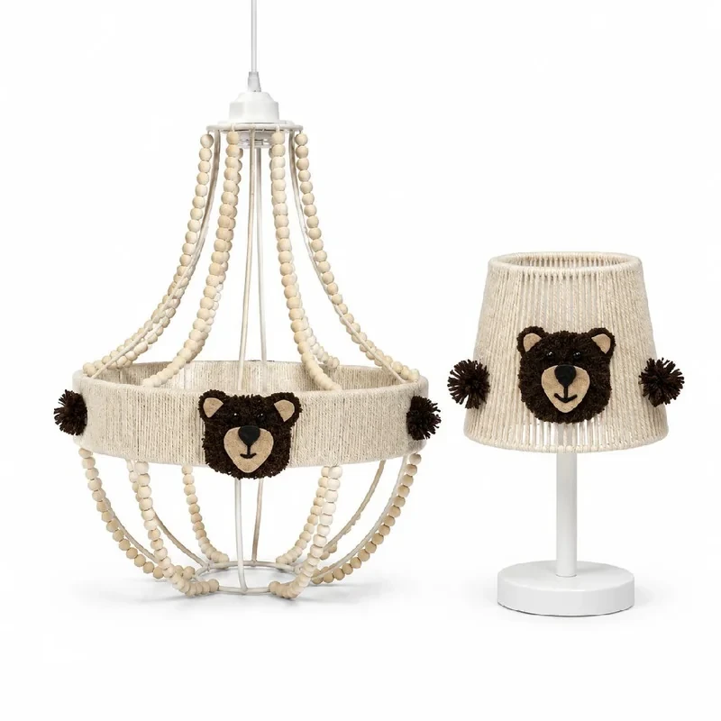 لوستر بافتنی مدل ست لوستر و آباژور کودک طرح Teddy مجموعه ۲ عددی