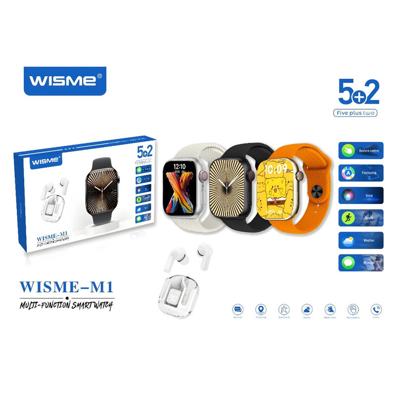 ساعت هوشمند ۴۹ میلی متری ویسمی مدل WISME-M1 با بند سیلیکونی به همراه هدفون