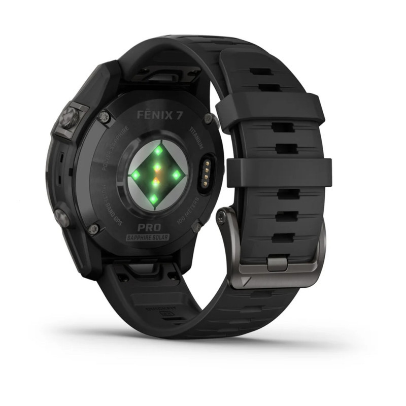 ساعت هوشمند گارمین مدل Fenix 7 pro Sapphire Solar دارای قابلیت های کنترل موسیقی (Music Player)، کنترل سطح اکسیژن خون، ضد آب، صفحه نمایش لمسی بند سیلیکون