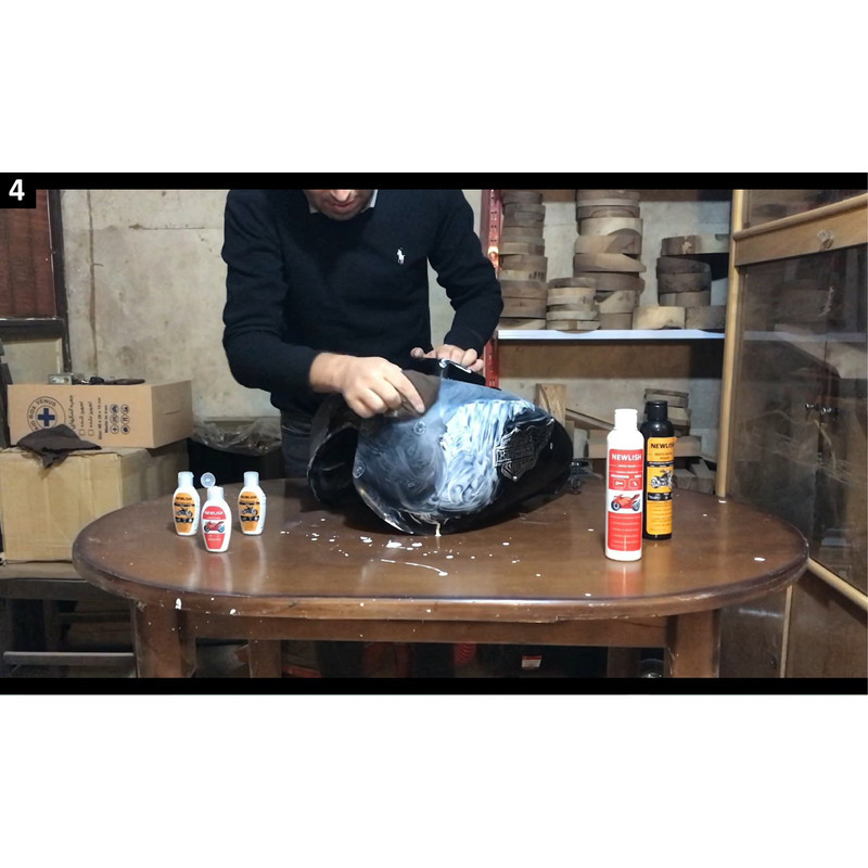 رسوب زدا باک بنزین موتور سیکلت و براق کننده رنگ باک نیولیش مدل موتو پولیش حجم 50 میلی لیتر