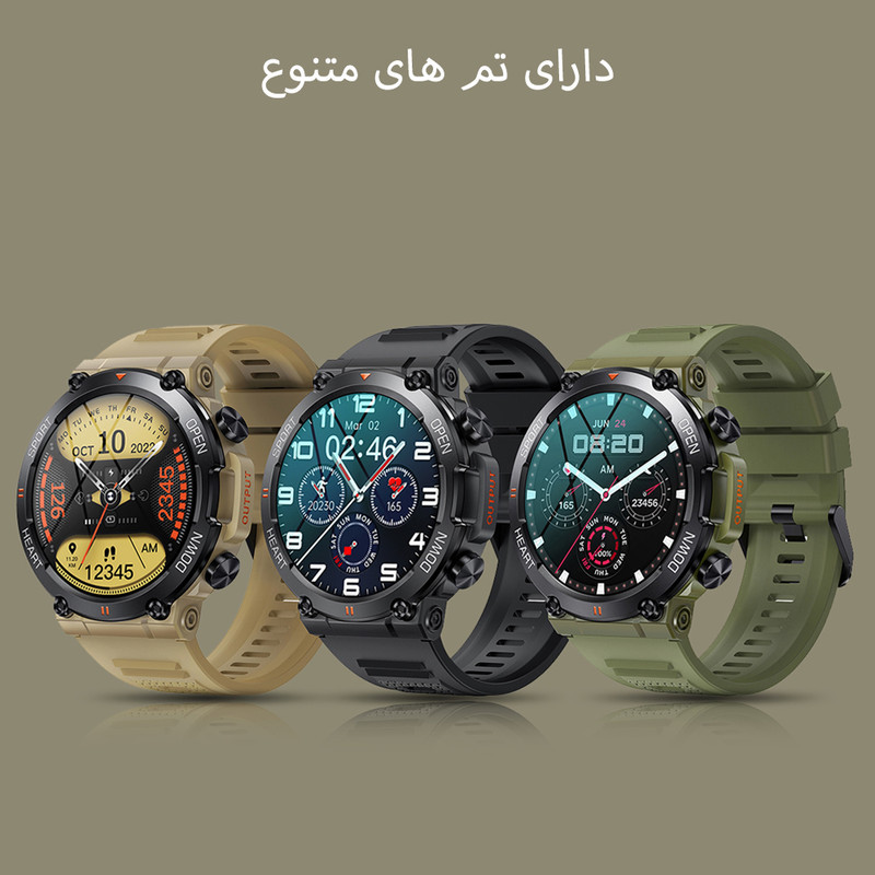 ساعت هوشمند مدل K56 Pro دارای قابلیت های شمارنده ضربان قلب، کنترل سطح اکسیژن خون، کنترل فشار خون، کنترل موسیقی، گام شمار، بند سیلیکونی
