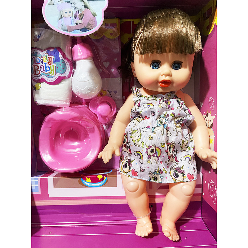 ست هدیه عروسک ارکا مدل بیبی بورن نوزاد طرح موزیکال و چراغدار کد 12995 ارتفاع 33 سانتی متر