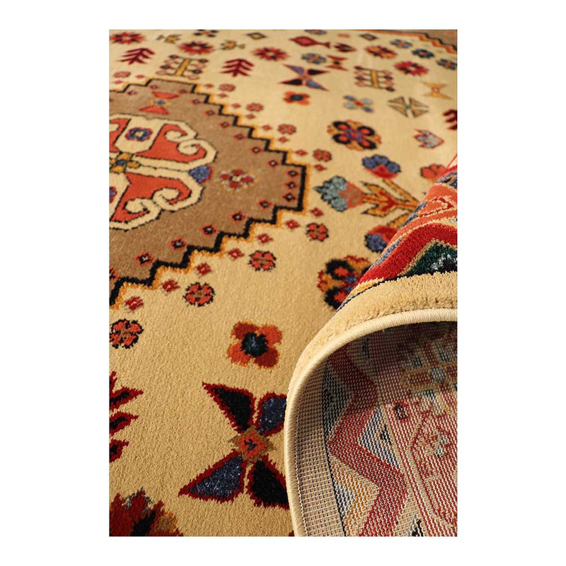 فرش ماشینی 320 شانه زمینه کرم حاشیه کرم مدل شاهسون طرح SH-B008-5003