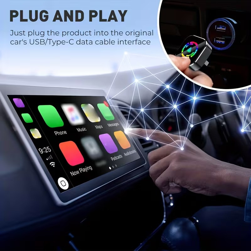 کارپلی و اندروید اتو مدل Wireless CarPlayAndroid Auto Q1A به همراه مبدل USB به USB-C