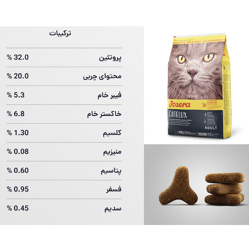 غذای خشک گربه جوسرا مدل Catelux مناسب سلامت پوست و مو وزن 10 کیلوگرم