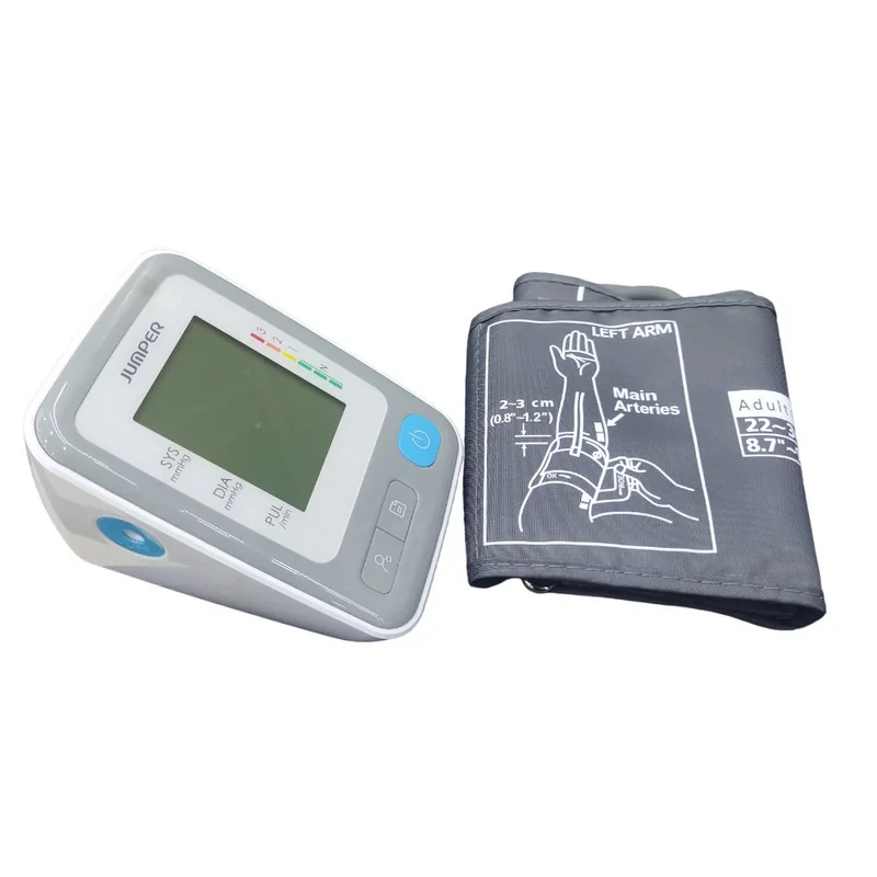 فشارسنج بازویی دیجیتال جامپر مدل JPD-HA300 با نمایشگر LCD، اندازه‌گیری فشار خون و ضربان قلب، هشدار آریتمی، حافظه دو نفره با ظرفیت 99 رکورد، منبع تغذیه باتری و برق، و خاموشی اتوماتیک