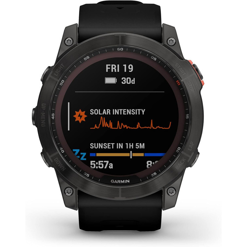 ساعت هوشمند گارمین مدل Fenix 7x SOLAR دارای قابلیت های صفحه نمایش لمسی , کنترل موسیقی (Music Player) , کنترل سطح اکسیژن خون، بند سیلیکون
