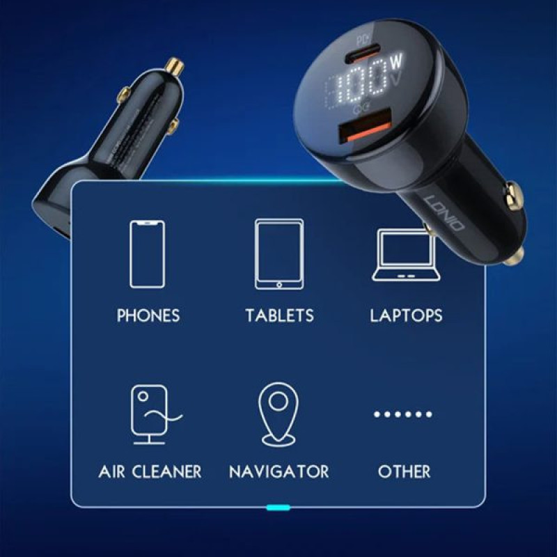 شارژر فندکی 100 وات الدینیو مدل C101 به همراه کابل usb-c