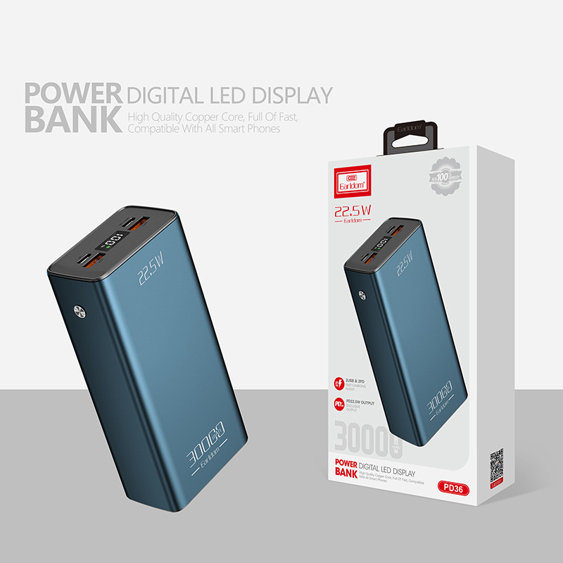 پاوربانک ارلدام مدل ET-PD36 ظرفیت 30000 میلی آمپر ساعت