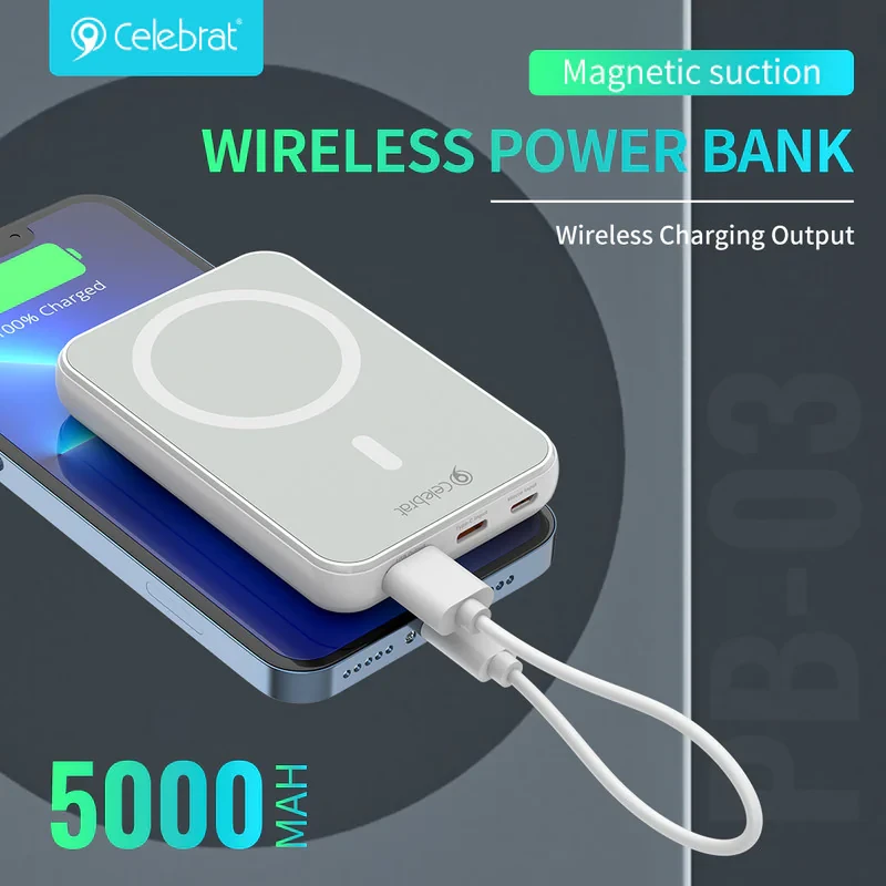 پاوربانک بی سیم 10وات سلبریت مدل PB03 ظرفیت 5000 میلی‌آمپرساعت