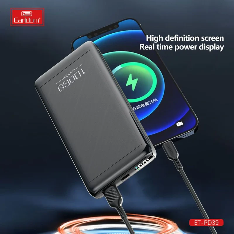 پاوربانک 22.5 وات ارلدام مدل PD39 ظرفیت 10000 میلی‌آمپرساعت به همراه یک عدد کابل MICROUSB