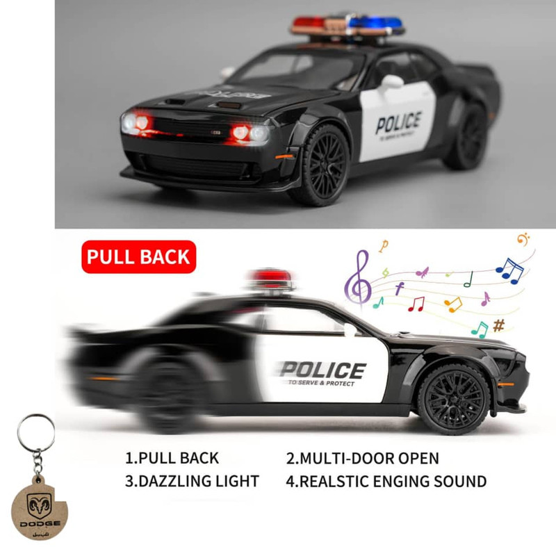 ماکت ماشین ناب سل مدل دوج چلنجر هلکت پلیس فلزی همراه با جاسوییچی Dodge Challenger SRT Police