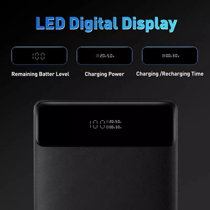 پاوربانک بیسوس مدل Blade HD Edition 100W  ظرفیت 20000 میلی آمپر ساعت