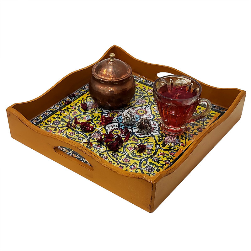 سینی چوبی مدل کاشی رزینی  کد kh30