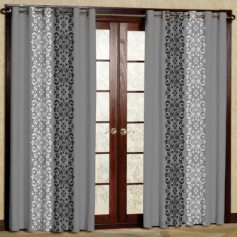 پرده طرح حاشیه وسط مدل مخمل پانچی کد 2_94-1593 W سایز 140x280 سانتی متر